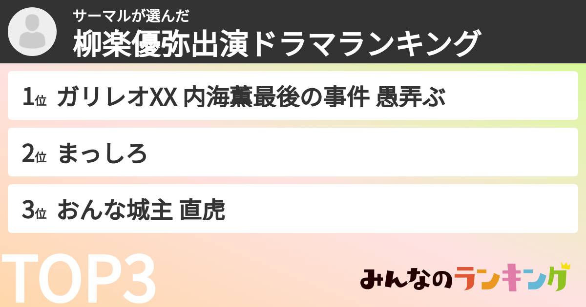 サーマルさんの「柳楽優弥出演ドラマランキング」