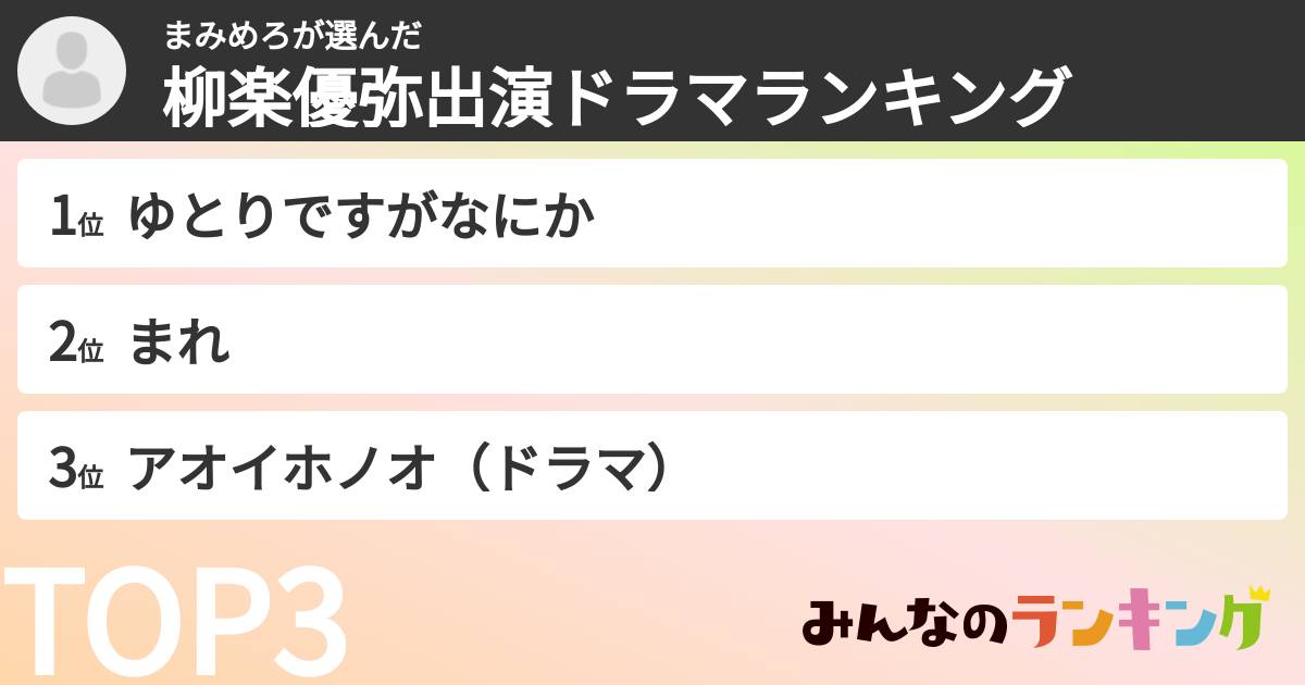 まみめろさんの「柳楽優弥出演ドラマランキング」