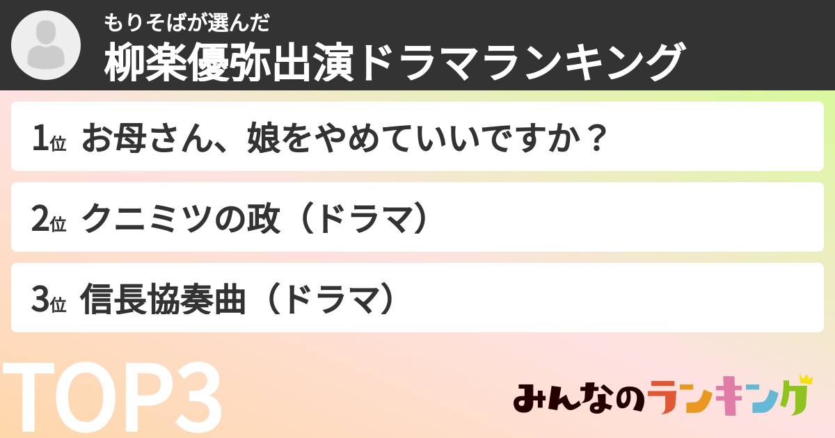 もりそばさんの「柳楽優弥出演ドラマランキング」