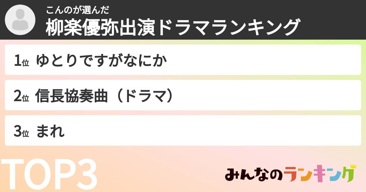 こんのさんの「柳楽優弥出演ドラマランキング」