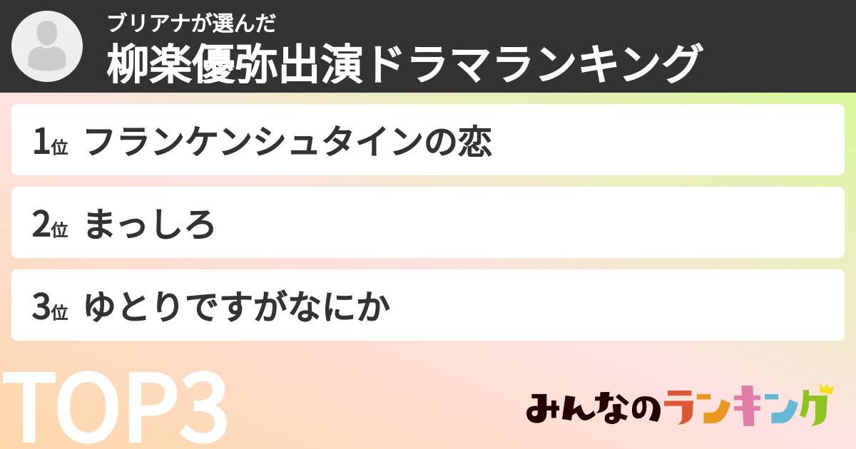 ブリアナさんの「柳楽優弥出演ドラマランキング」