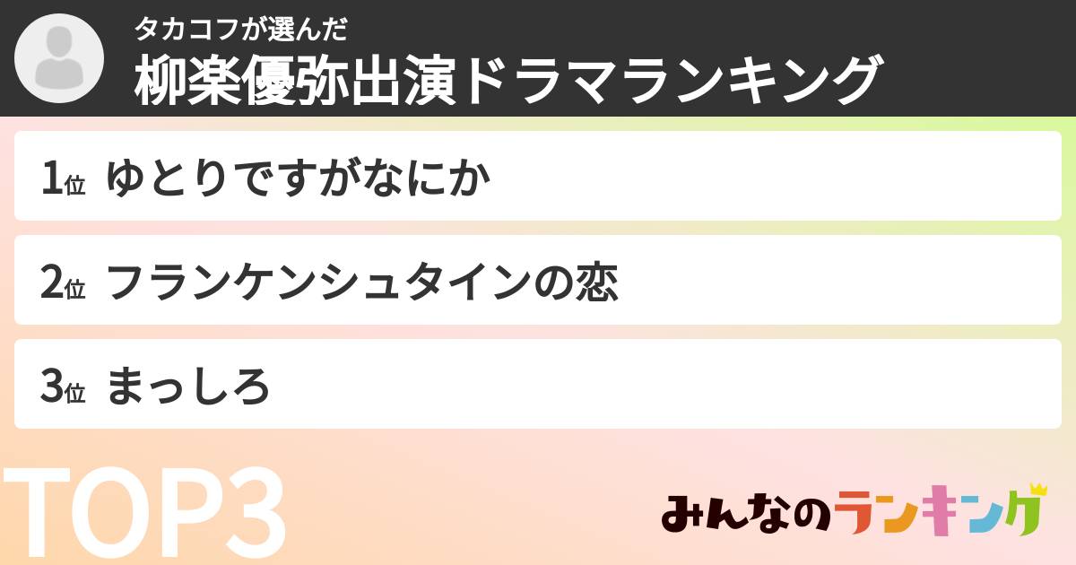 タカコフさんの「柳楽優弥出演ドラマランキング」