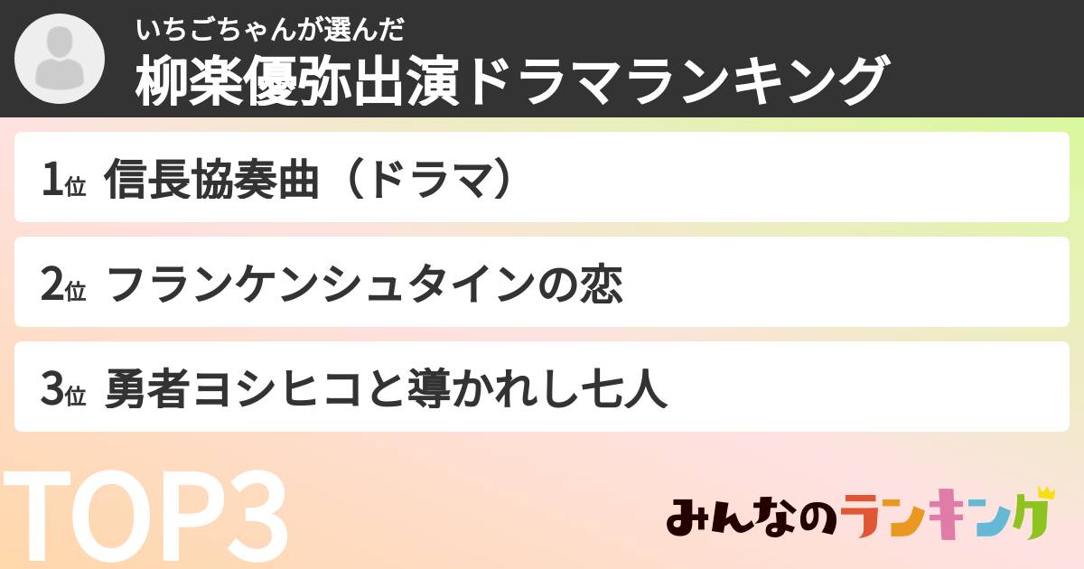 いちごちゃんさんの「柳楽優弥出演ドラマランキング」