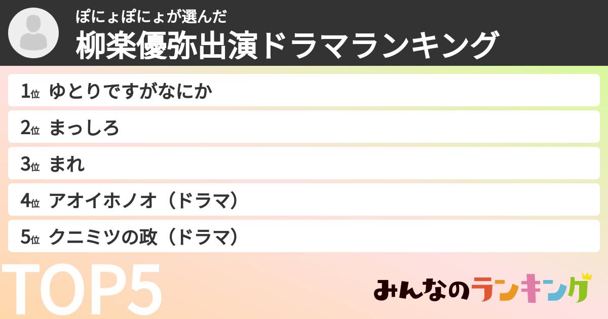 ぽにょぽにょさんの「柳楽優弥出演ドラマランキング」