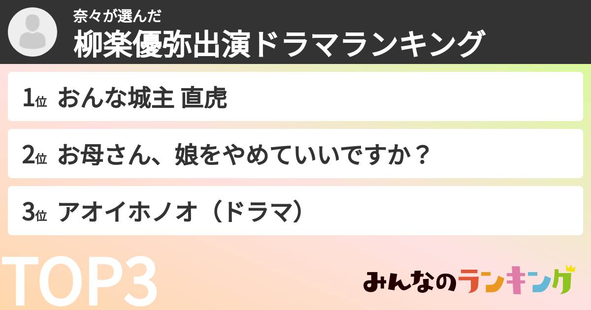 奈々さんの「柳楽優弥出演ドラマランキング」