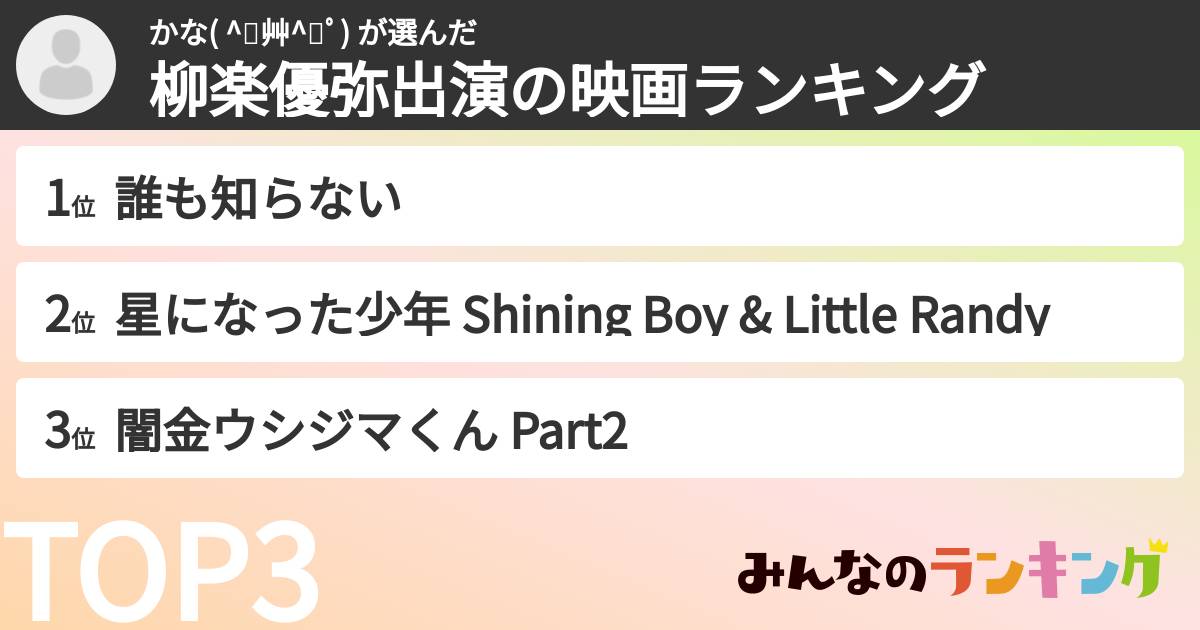 かな( ^ิ艸^ิﾟ) さんの「柳楽優弥出演の映画ランキング」