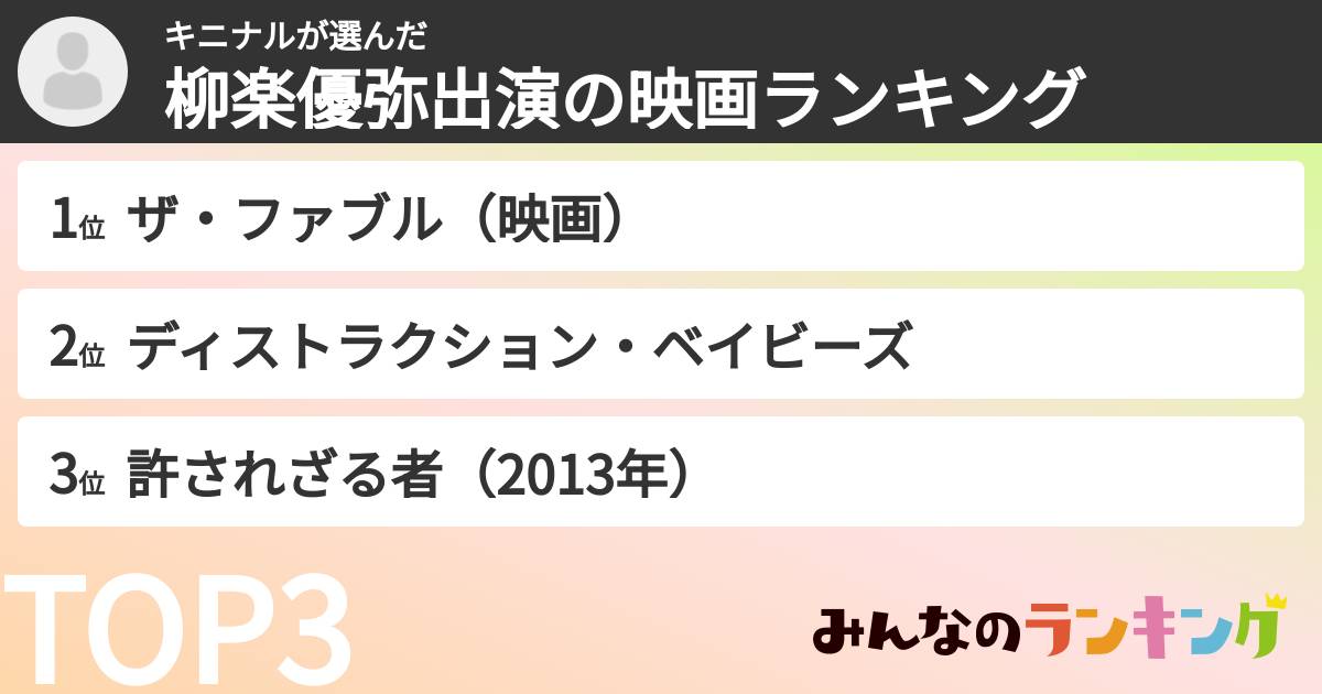キニナルさんの「柳楽優弥出演の映画ランキング」