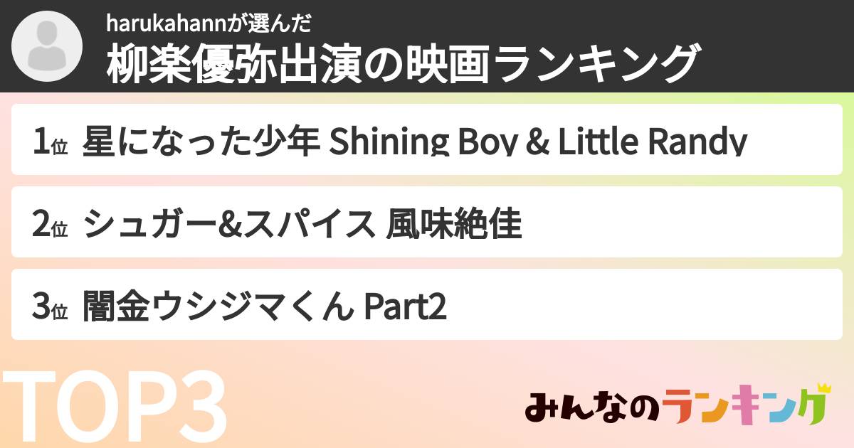 harukahannさんの「柳楽優弥出演の映画ランキング」
