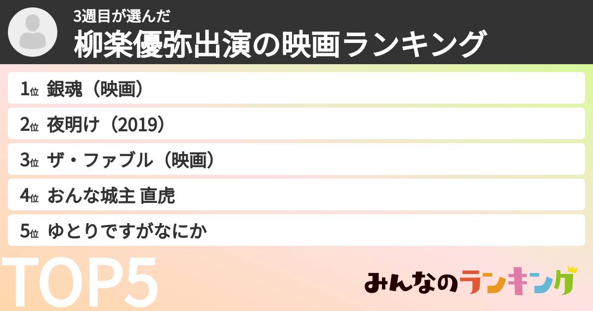 3週目さんの「柳楽優弥出演の映画ランキング」