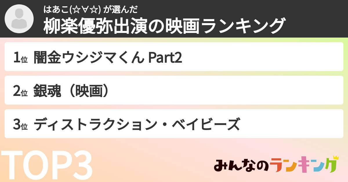 はあこ(☆∀☆) さんの「柳楽優弥出演の映画ランキング」