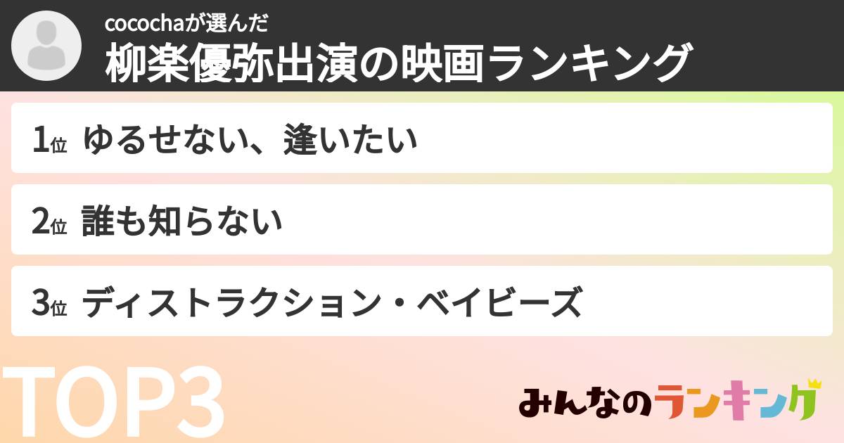 cocochaさんの「柳楽優弥出演の映画ランキング」