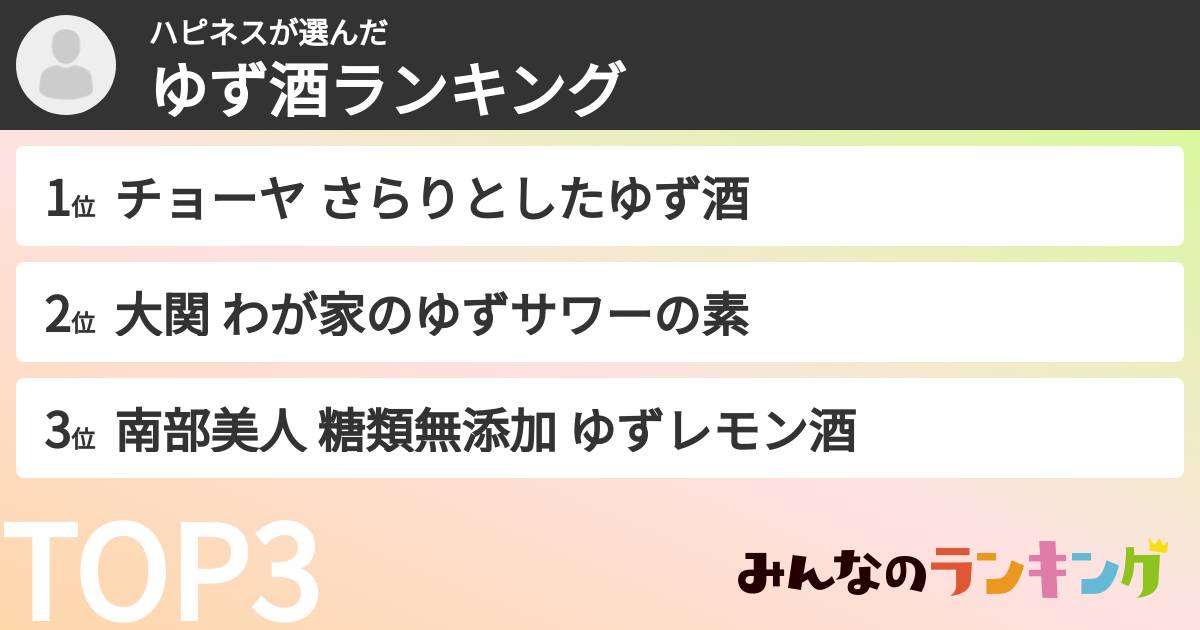 ハピネスさんの「ゆず酒ランキング」