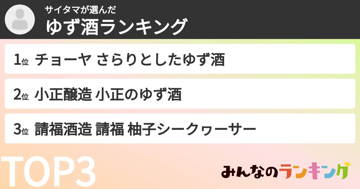 サイタマさんの「ゆず酒ランキング」