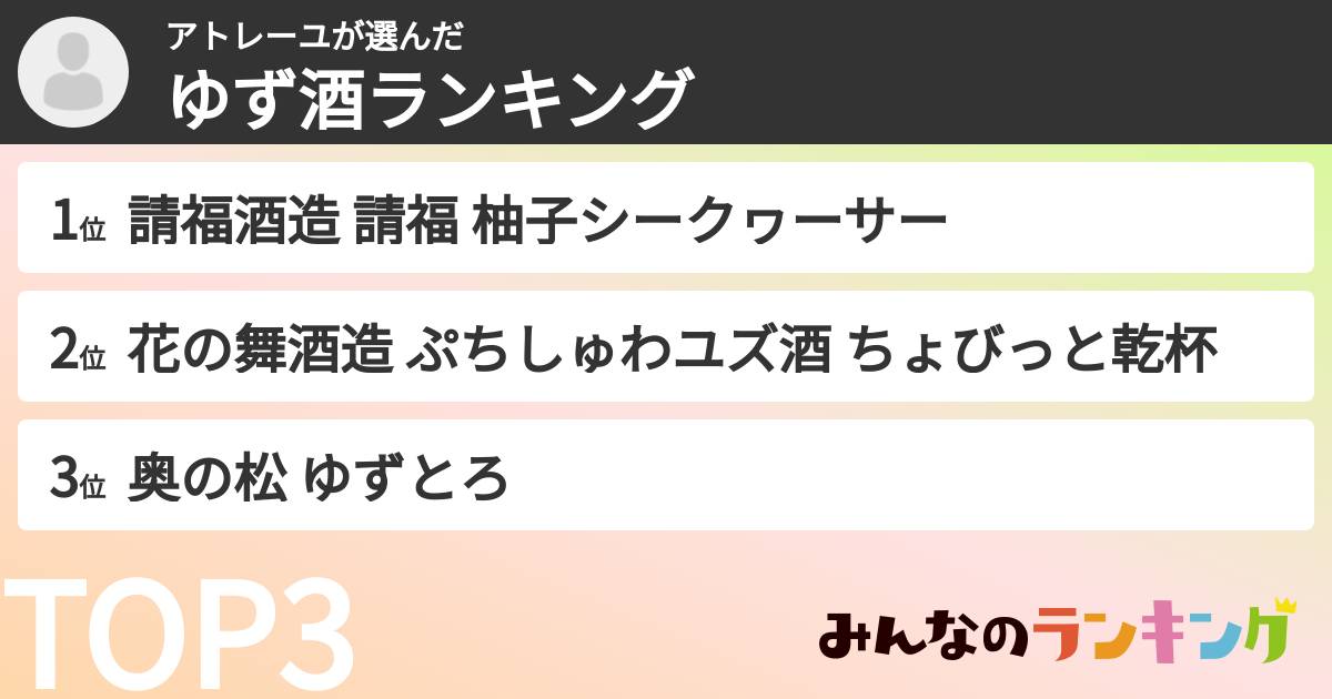 アトレーユさんの「ゆず酒ランキング」