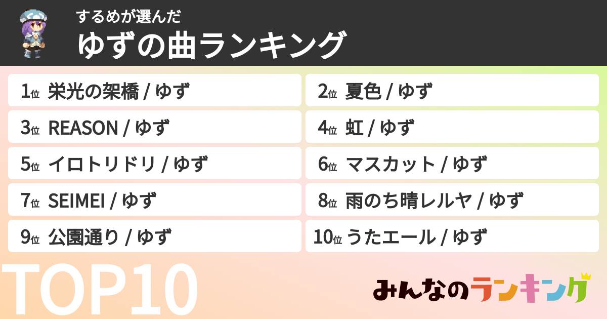 するめさんの「ゆずの曲ランキング」