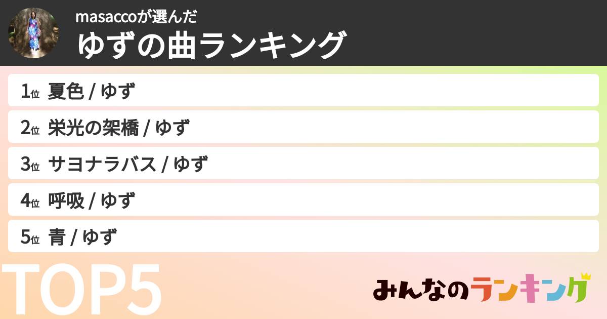 masaccoさんの「ゆずの曲ランキング」