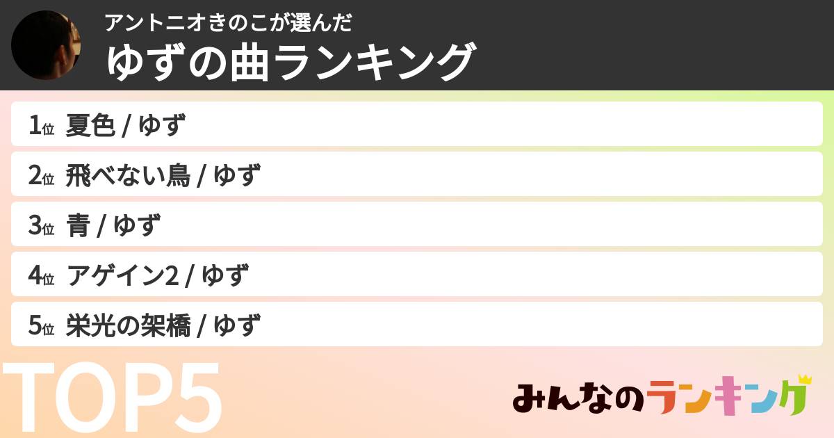 アントニオきのこさんの「ゆずの曲ランキング」