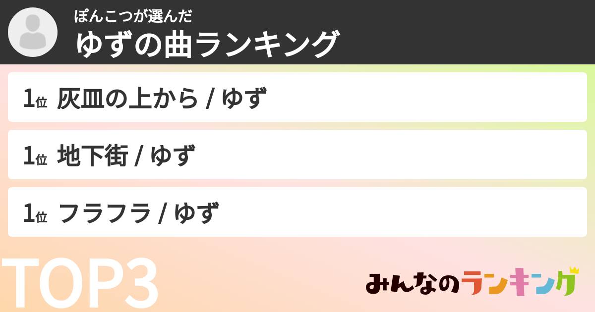 ぽんこつさんの「ゆずの曲ランキング」
