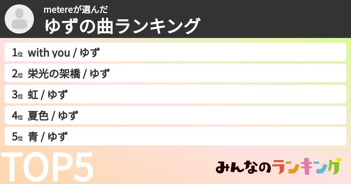 metereさんの「ゆずの曲ランキング」