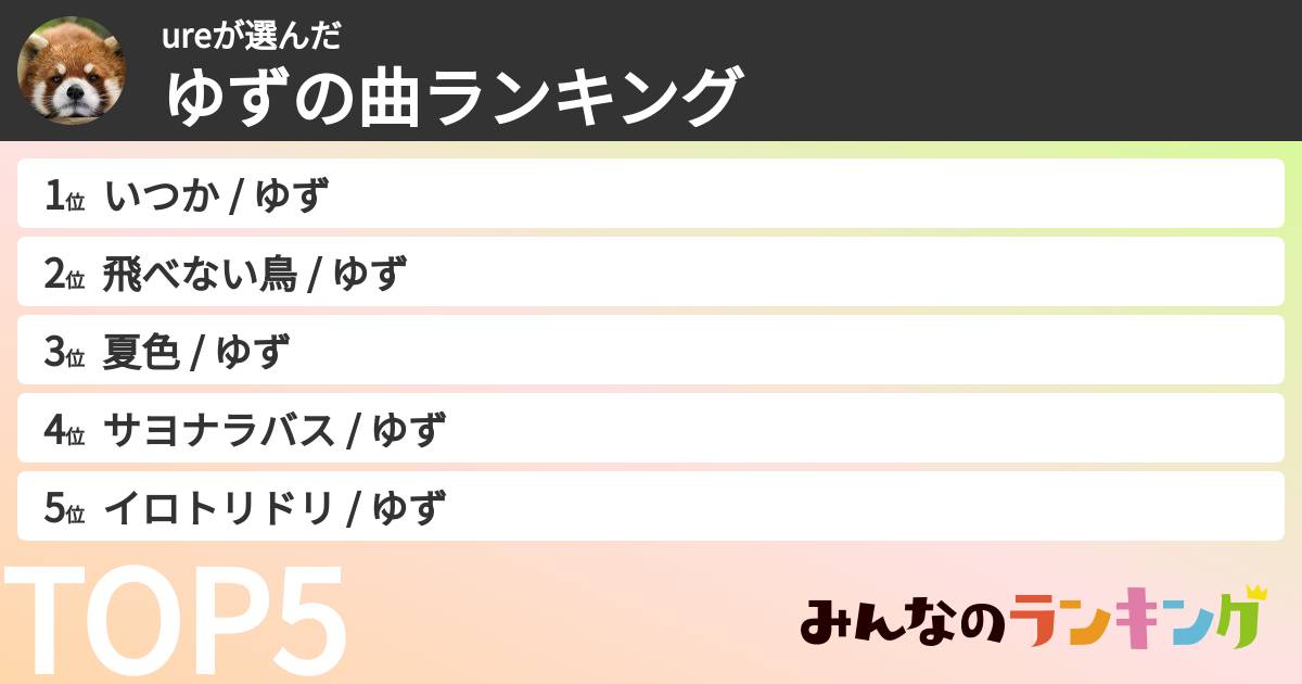 ureさんの「ゆずの曲ランキング」