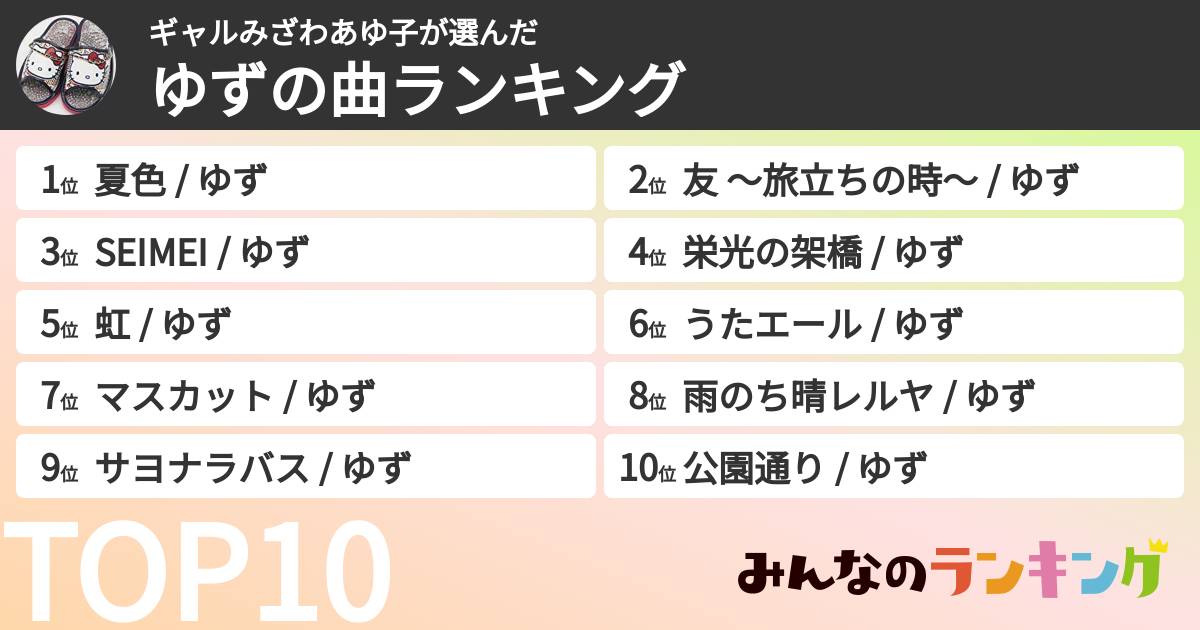 ギャルみざわあゆ子さんの「ゆずの曲ランキング」