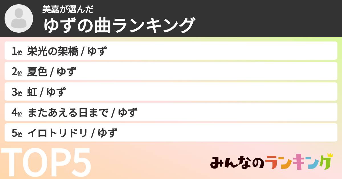 美嘉さんの「ゆずの曲ランキング」