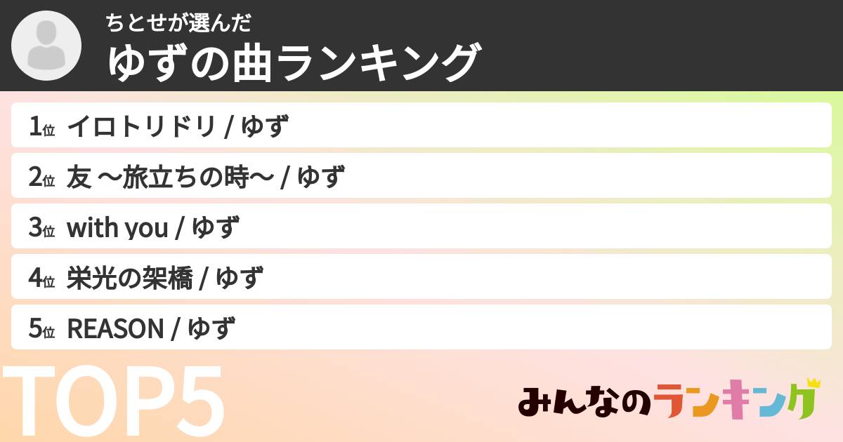 ちとせさんの「ゆずの曲ランキング」