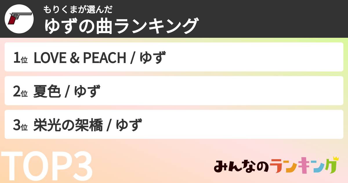 もりくまさんの「ゆずの曲ランキング」