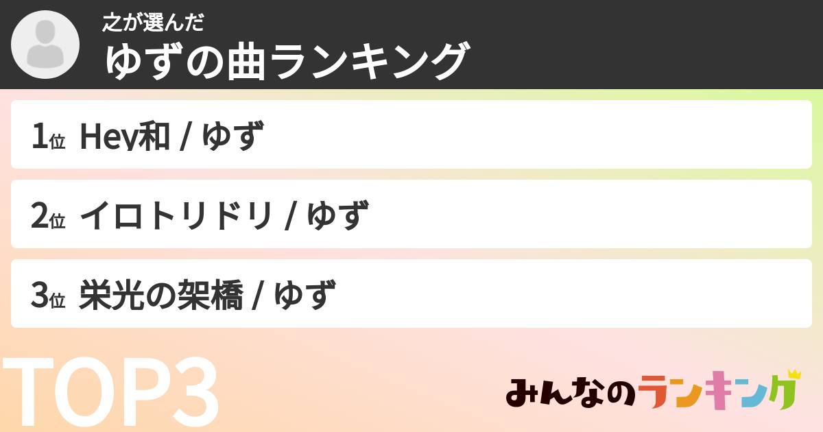 之さんの「ゆずの曲ランキング」