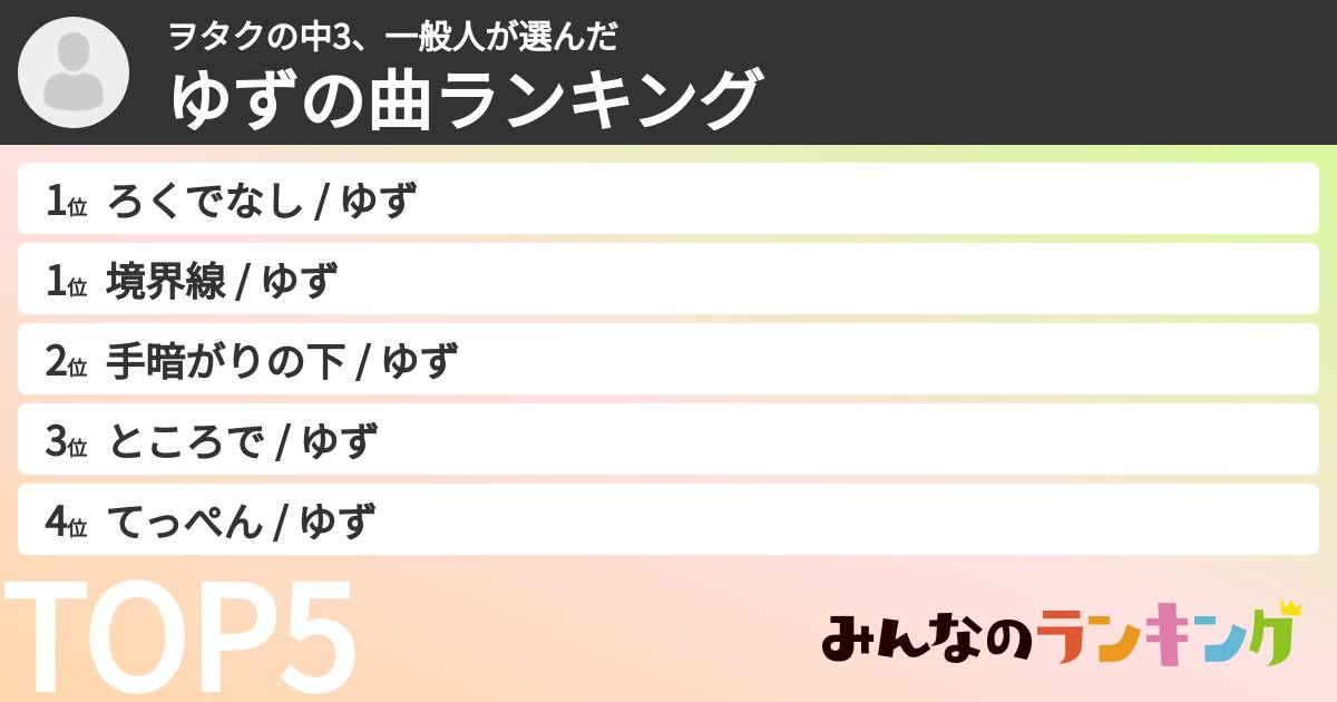 ヲタクの中3、一般人さんの「ゆずの曲ランキング」