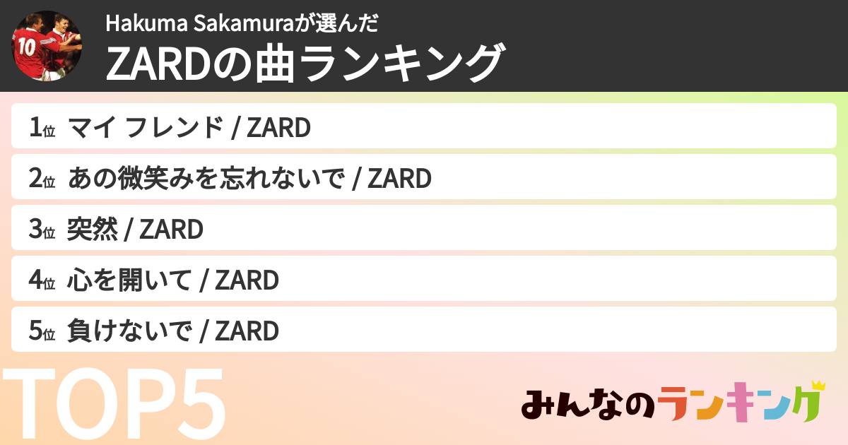 Hakuma Sakamuraさんの「ZARDの曲ランキング」