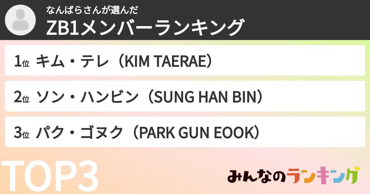 なんばらさんさんの「ZB1メンバーランキング」