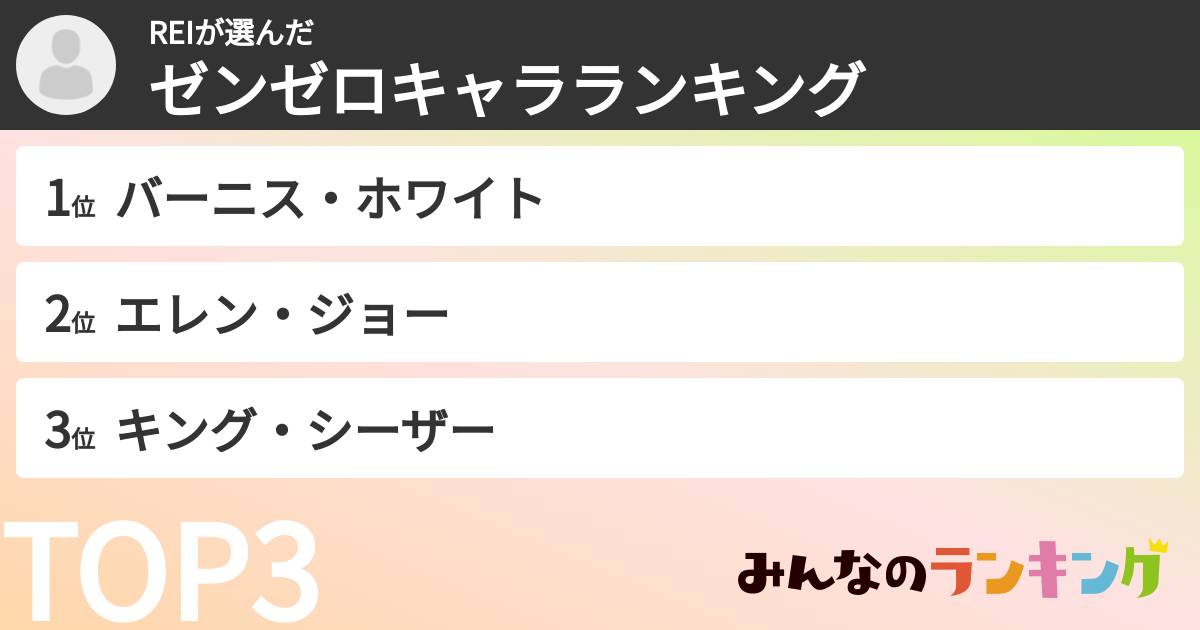 REIさんの「ゼンゼロキャラランキング」