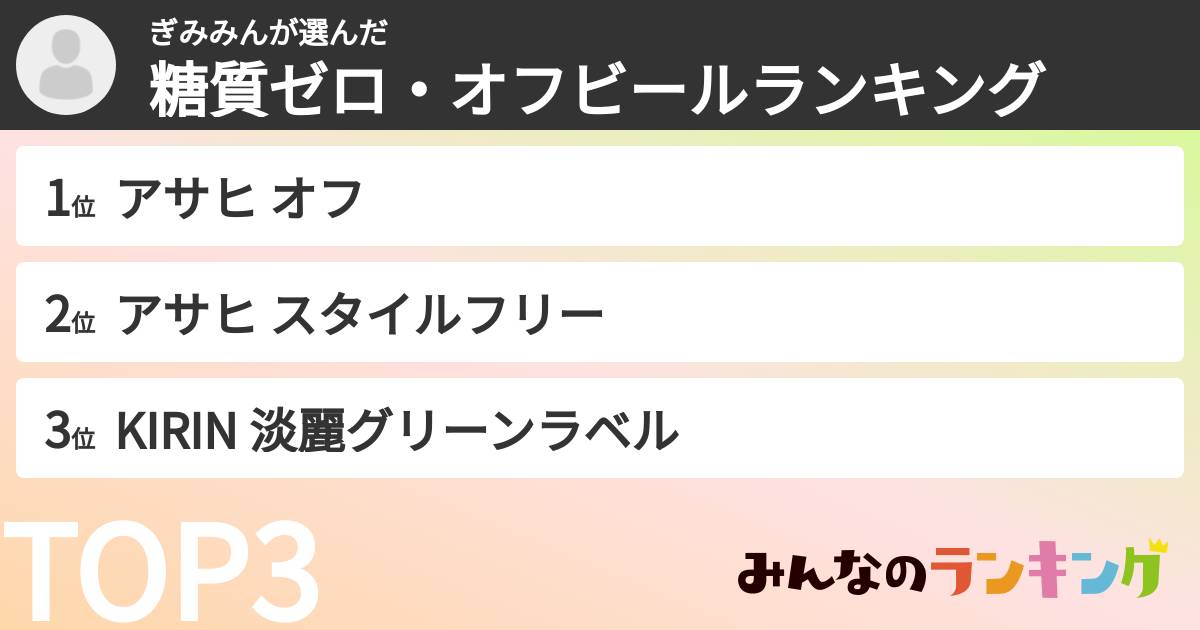 ぎみみんさんの「糖質ゼロ・オフビールランキング」