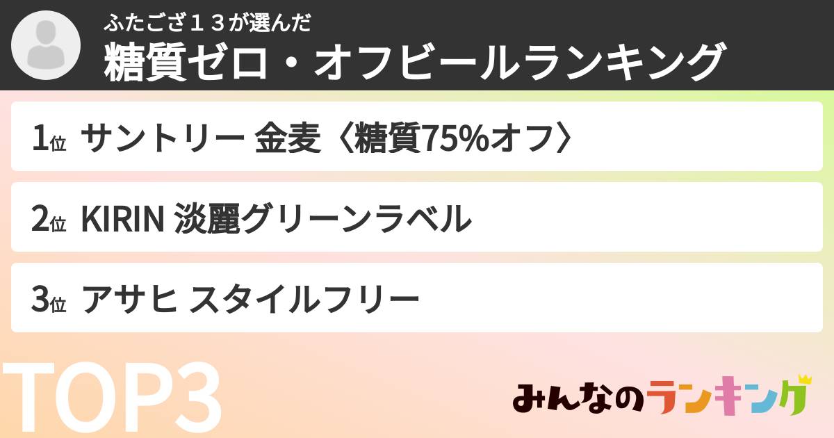 ふたござ13さんの「糖質ゼロ・オフビールランキング」