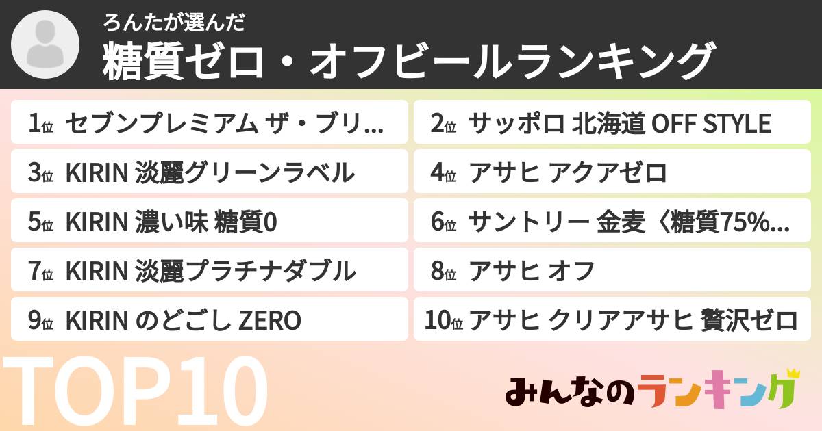 ろんたさんの「糖質ゼロ・オフビールランキング」
