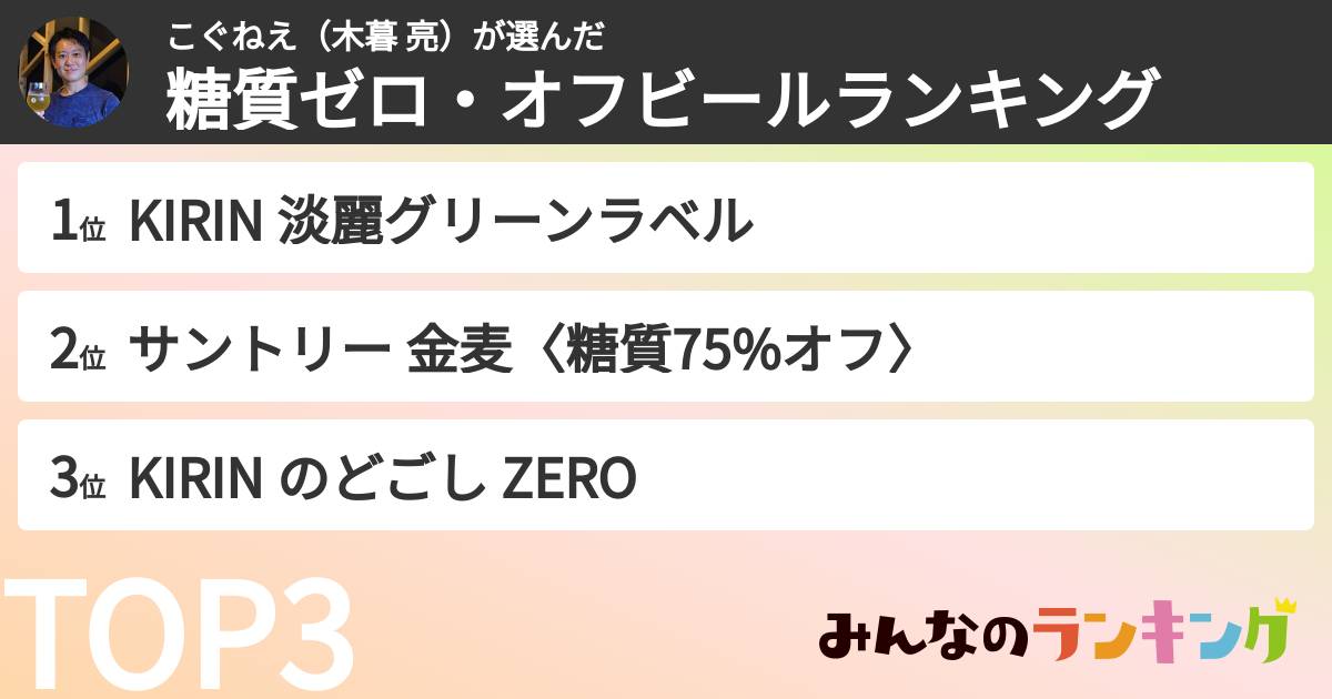 こぐねえ(木暮 亮)さんの「糖質ゼロ・オフビールランキング」