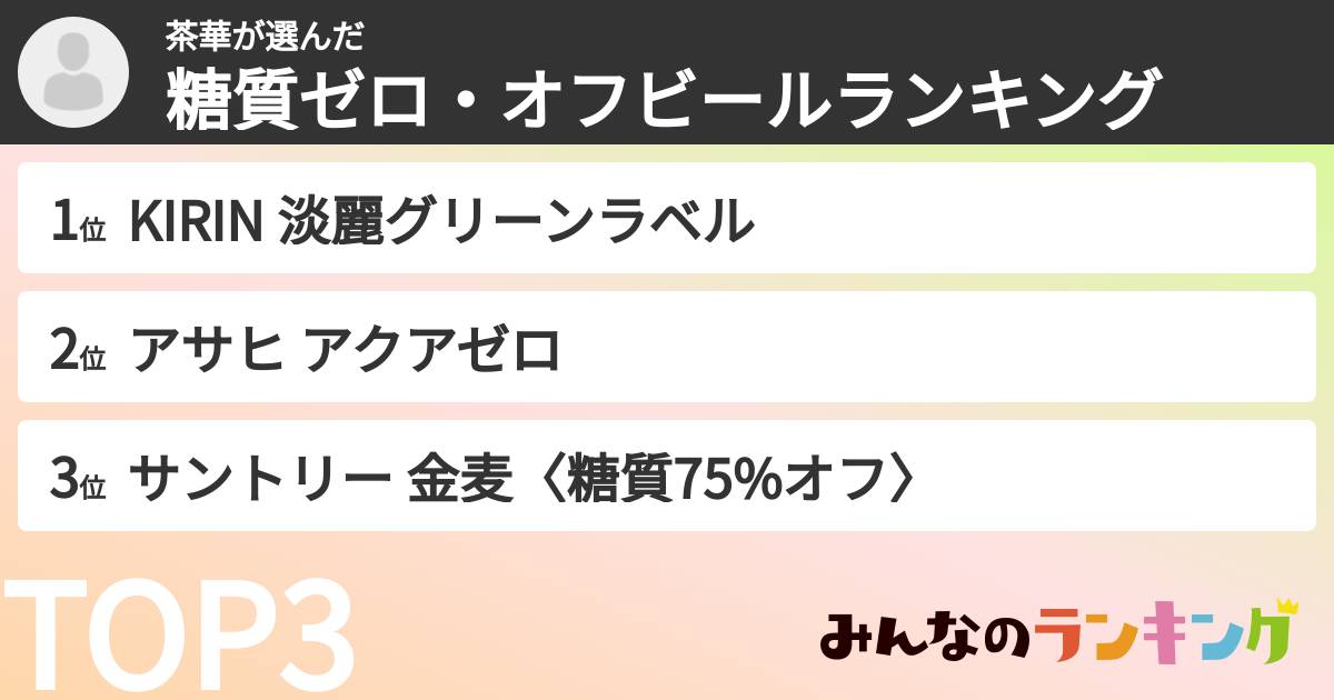 茶華さんの「糖質ゼロ・オフビールランキング」