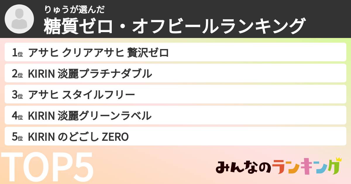 りゅうさんの「糖質ゼロ・オフビールランキング」