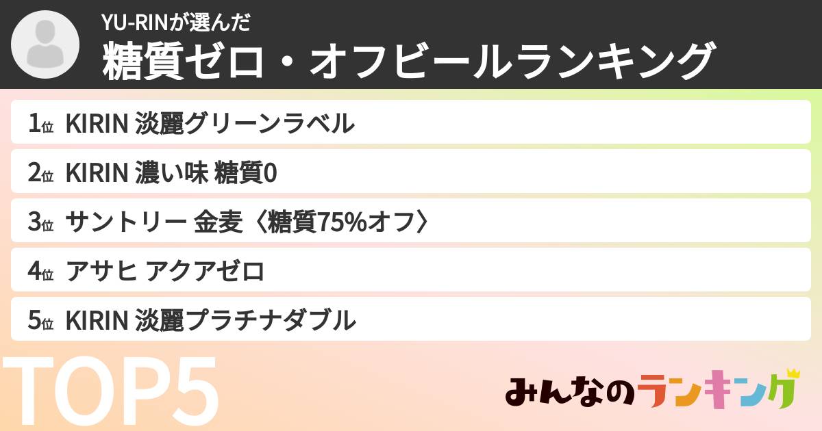 YU-RINさんの「糖質ゼロ・オフビールランキング」
