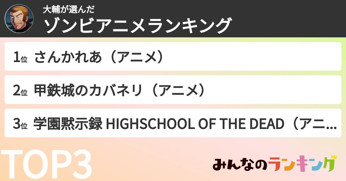 大輔さんの「ゾンビアニメランキング」
