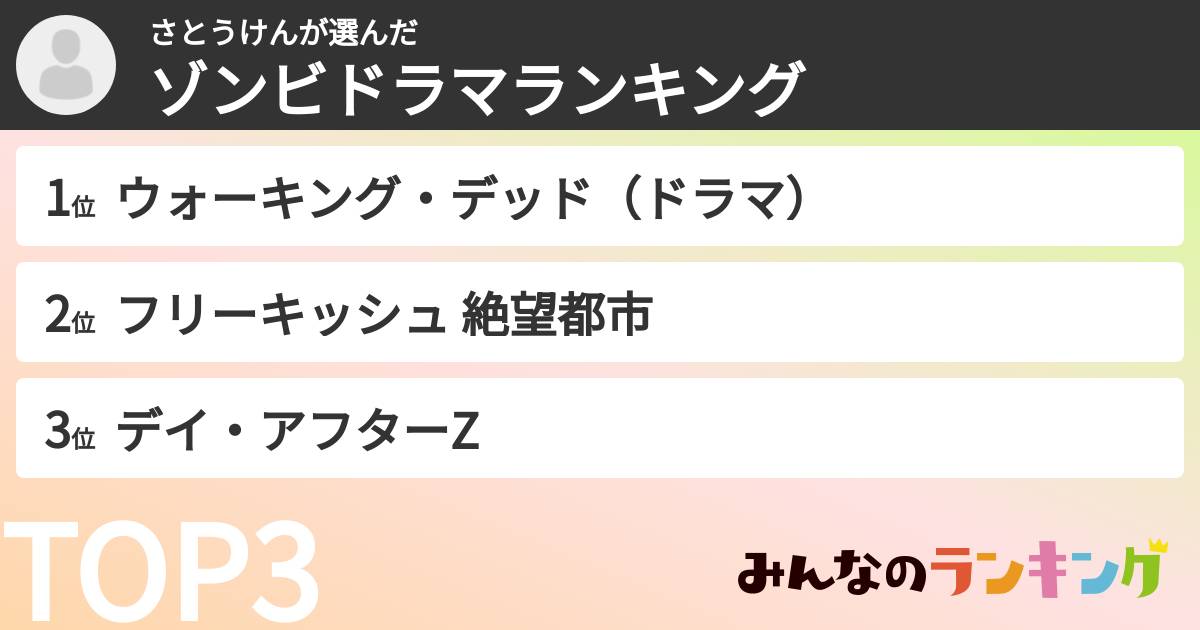 さとうけんさんの「ゾンビドラマランキング」