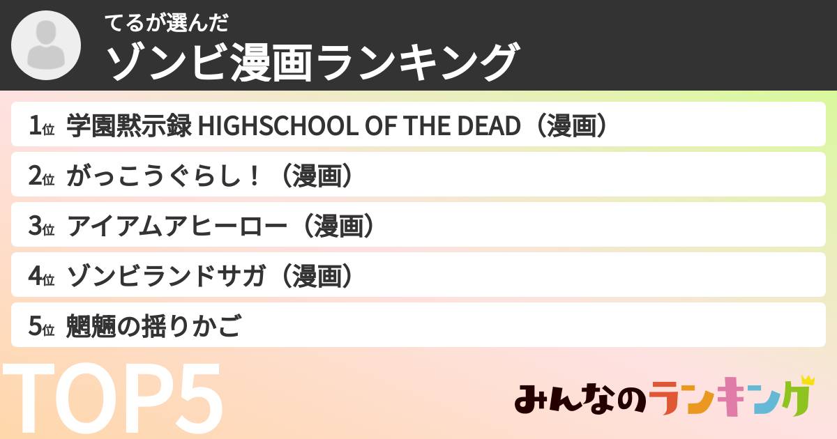 てるさんの「ゾンビ漫画ランキング」