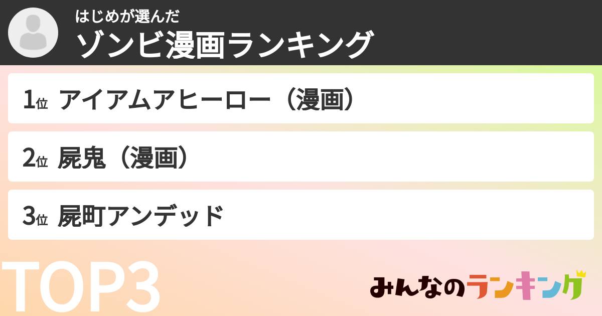 はじめさんの「ゾンビ漫画ランキング」