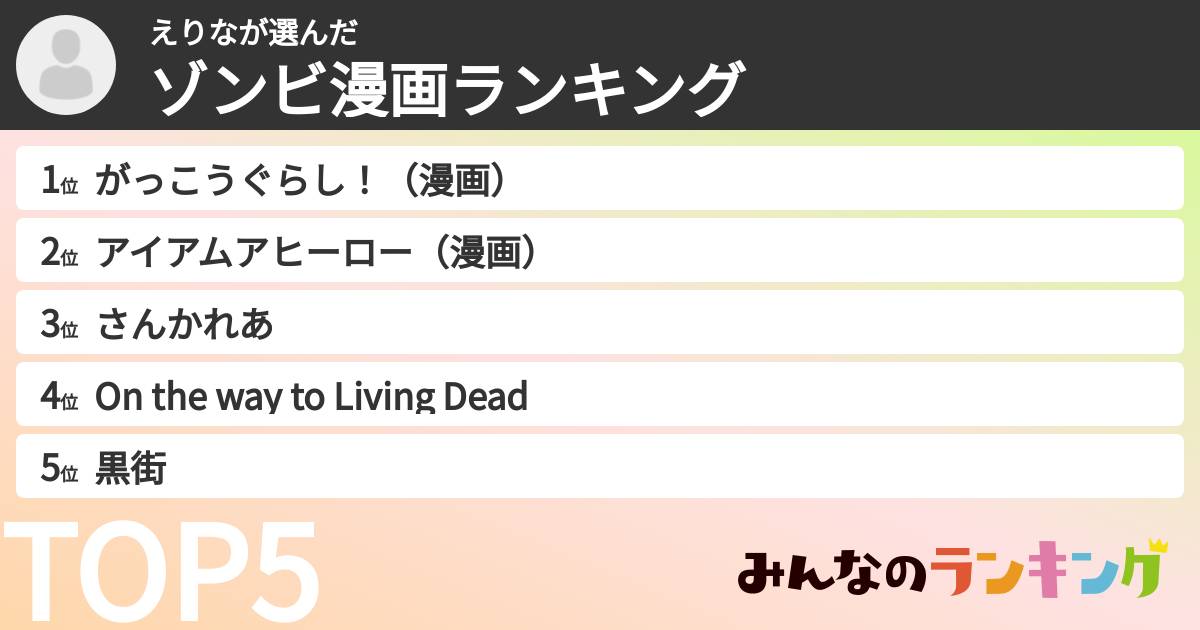 えりなさんの「ゾンビ漫画ランキング」