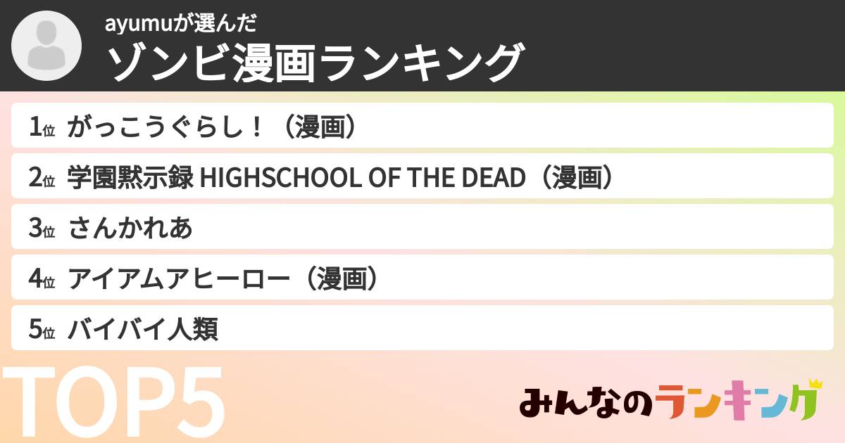 ayumuさんの「ゾンビ漫画ランキング」