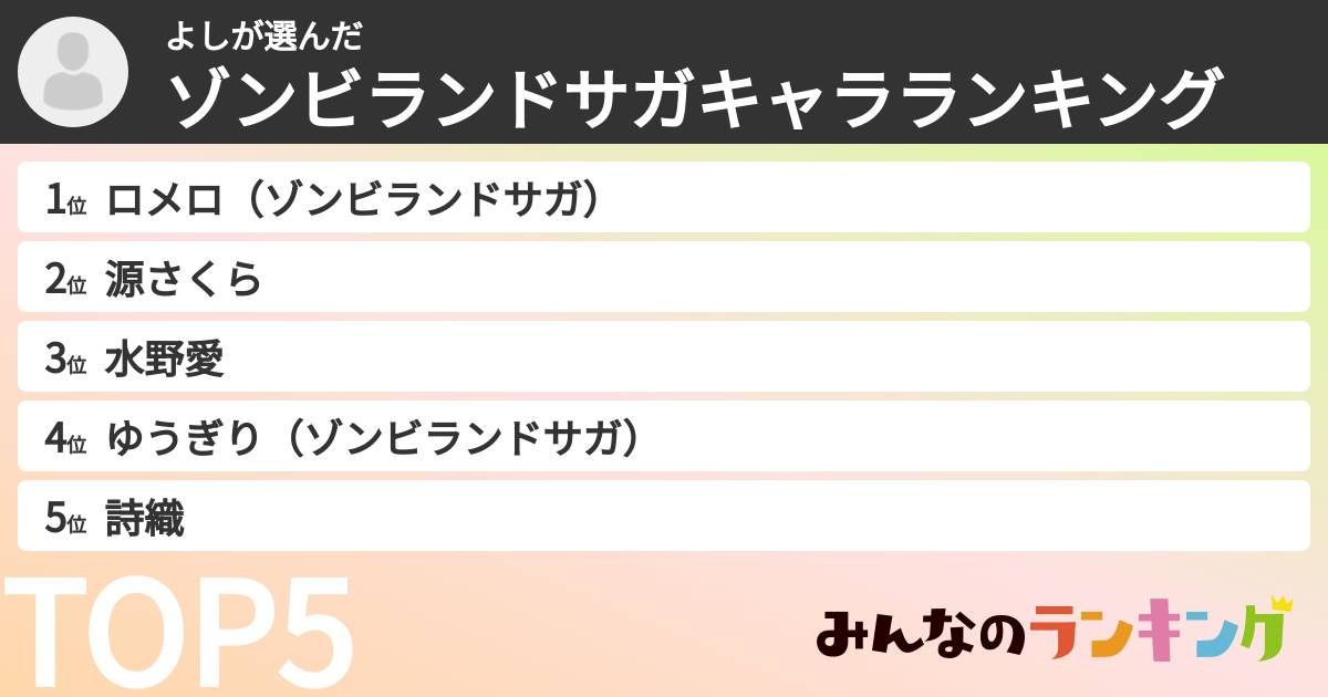 よしさんの「ゾンビランドサガキャラランキング」