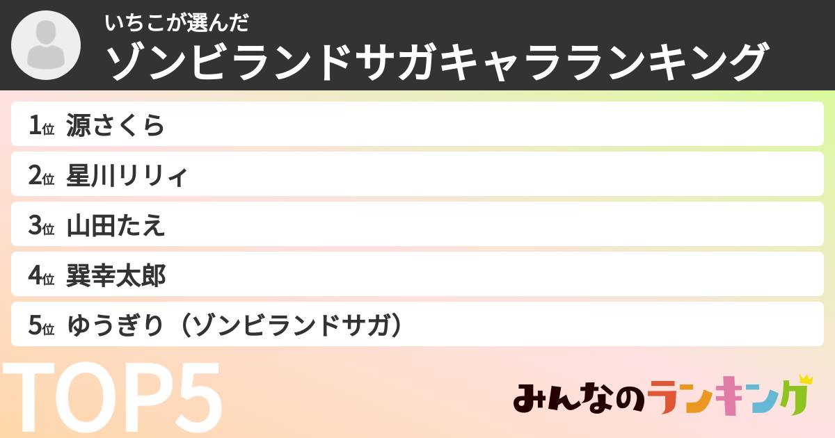 いちこさんの「ゾンビランドサガキャラランキング」