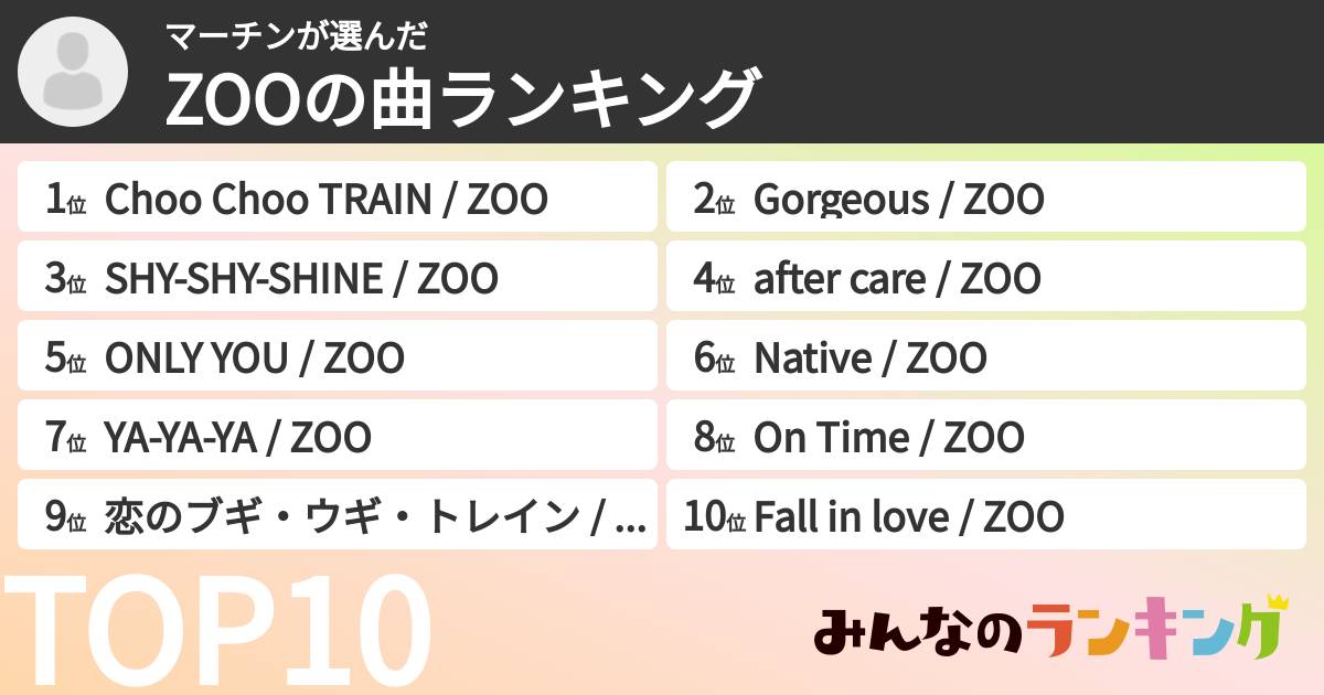 マーチンさんの「ZOOの曲ランキング」