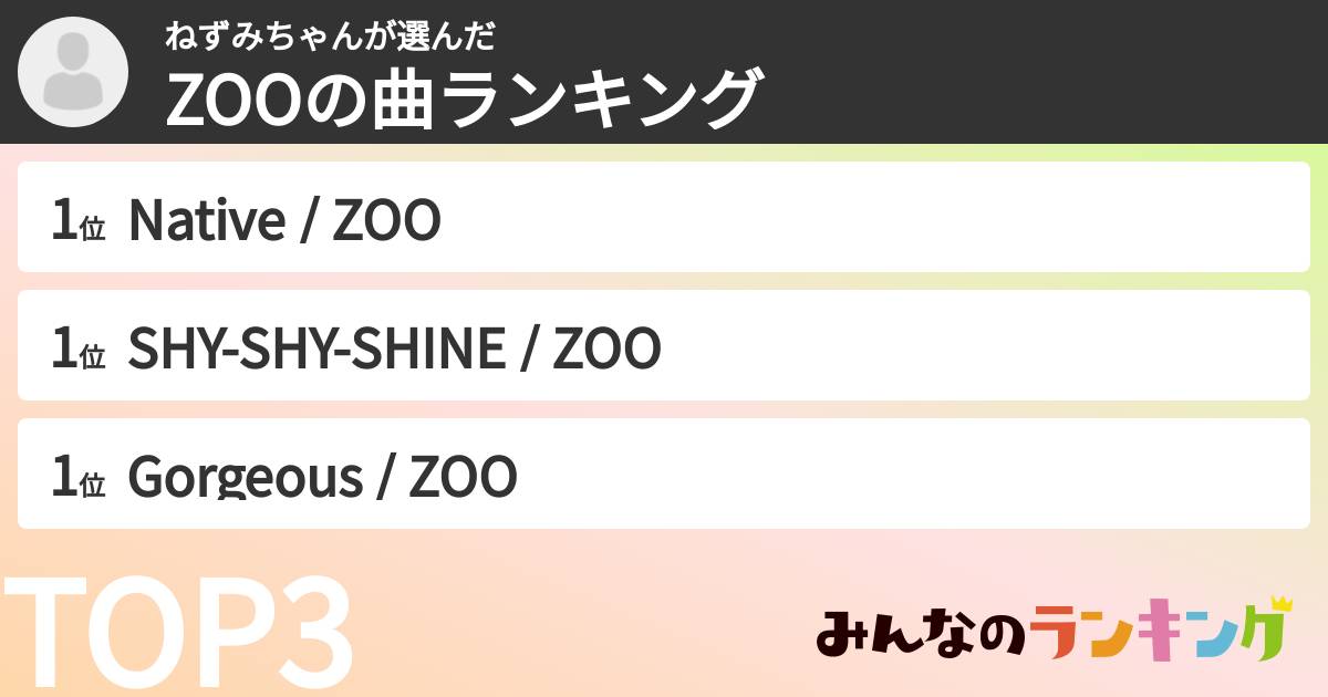 ねずみちゃんさんの「ZOOの曲ランキング」
